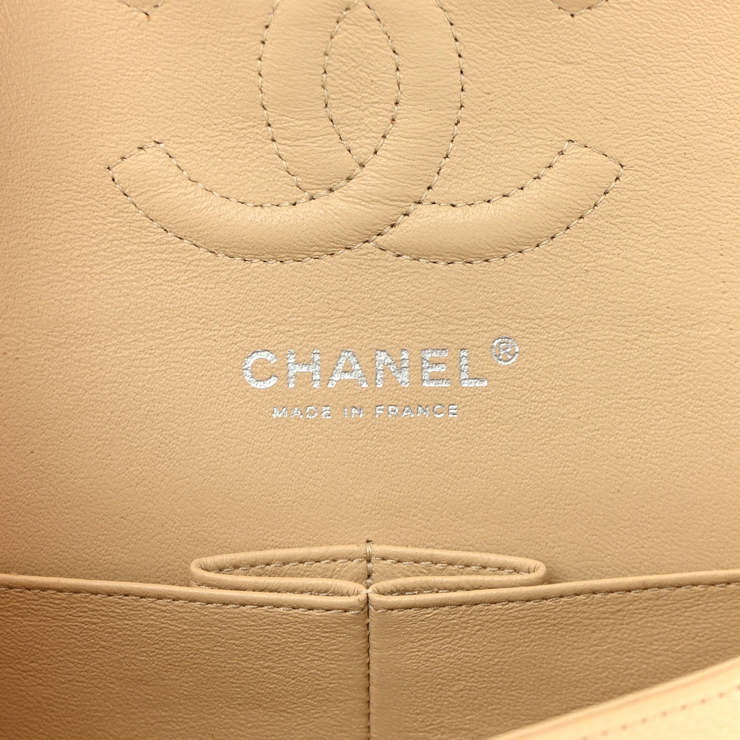 Caviar Quilted Medium Double Flap Beige