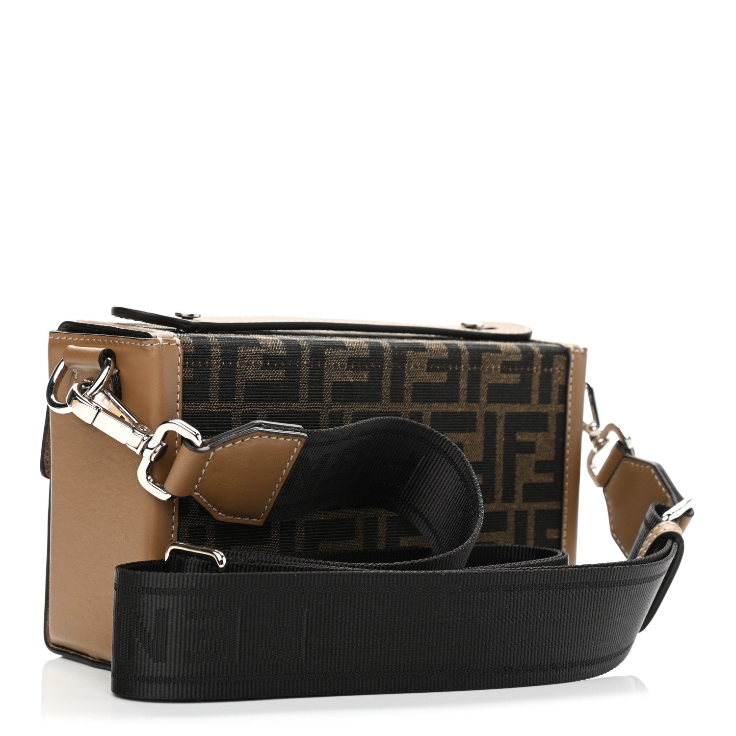 Fendi Recycled Fabric Jacquard Vitello King FF 1974 Baguette Soft Trunk Tobacco Moro Sand 3 of 10