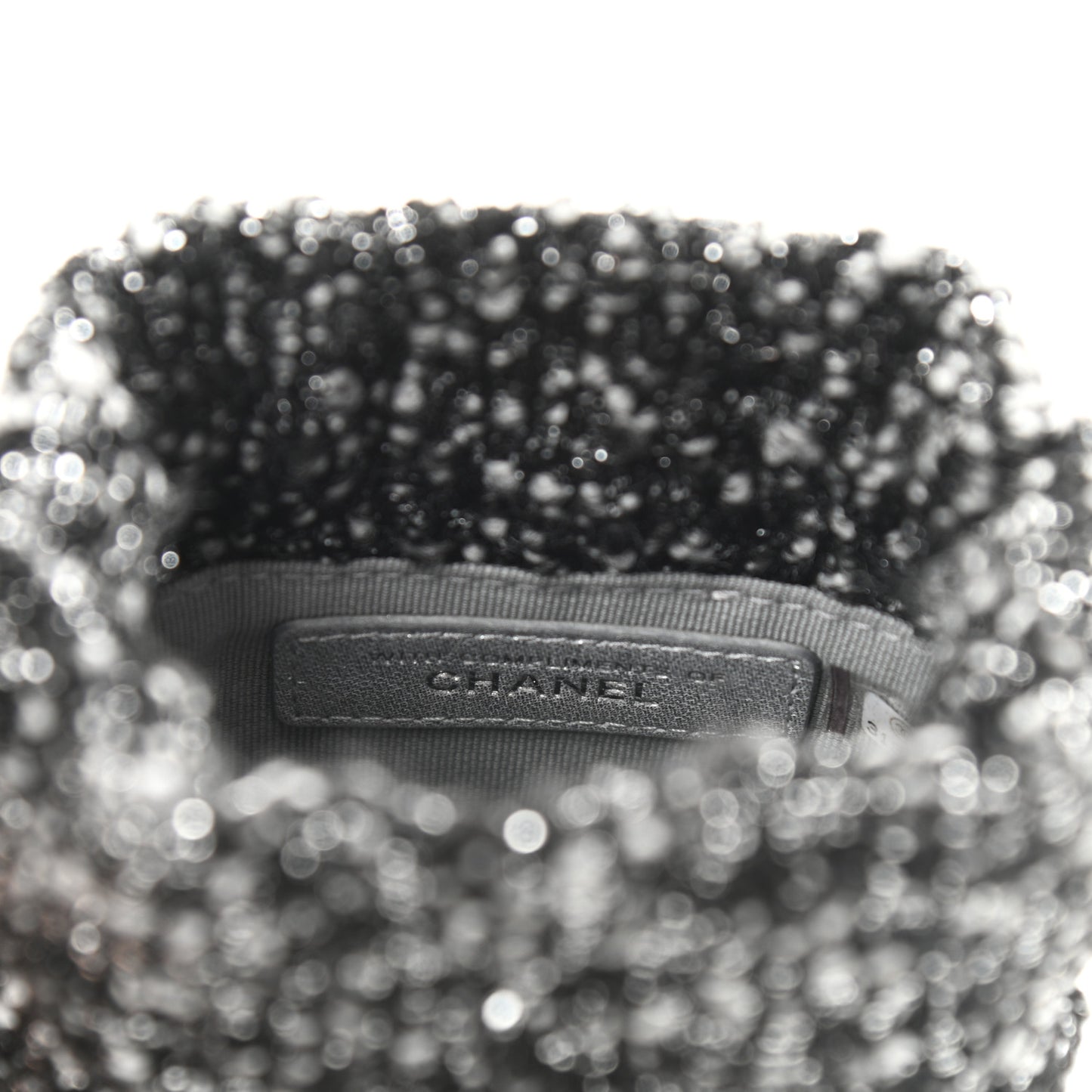 Tweed Mini Bucket Drawstring Bag Black Silver