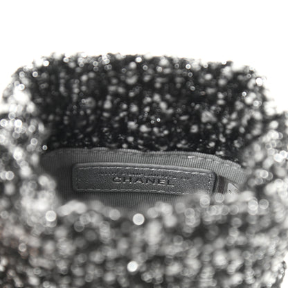 Chanel Tweed Mini Bucket Drawstring Bag Black Silver 7 of 11