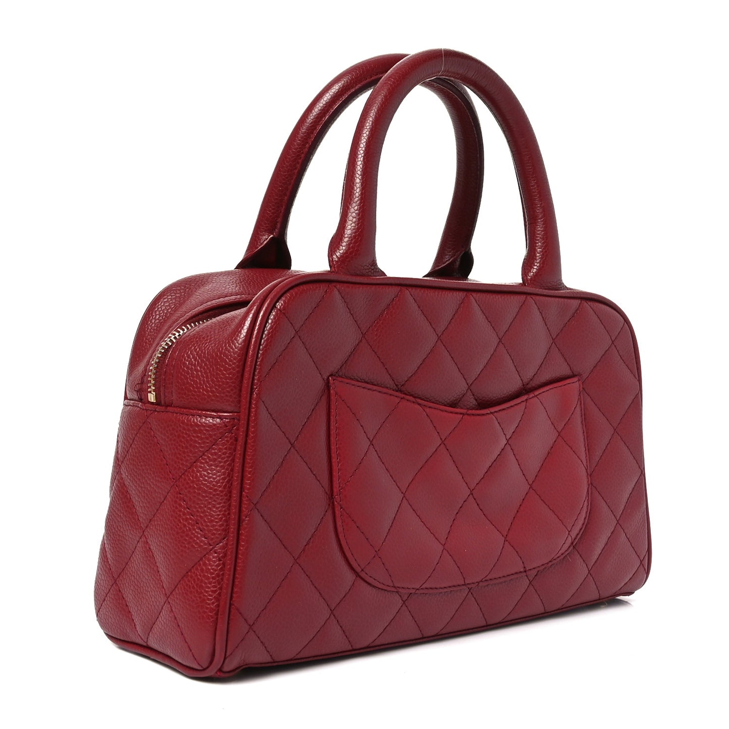 Caviar Quilted Small Bowler Dark Red