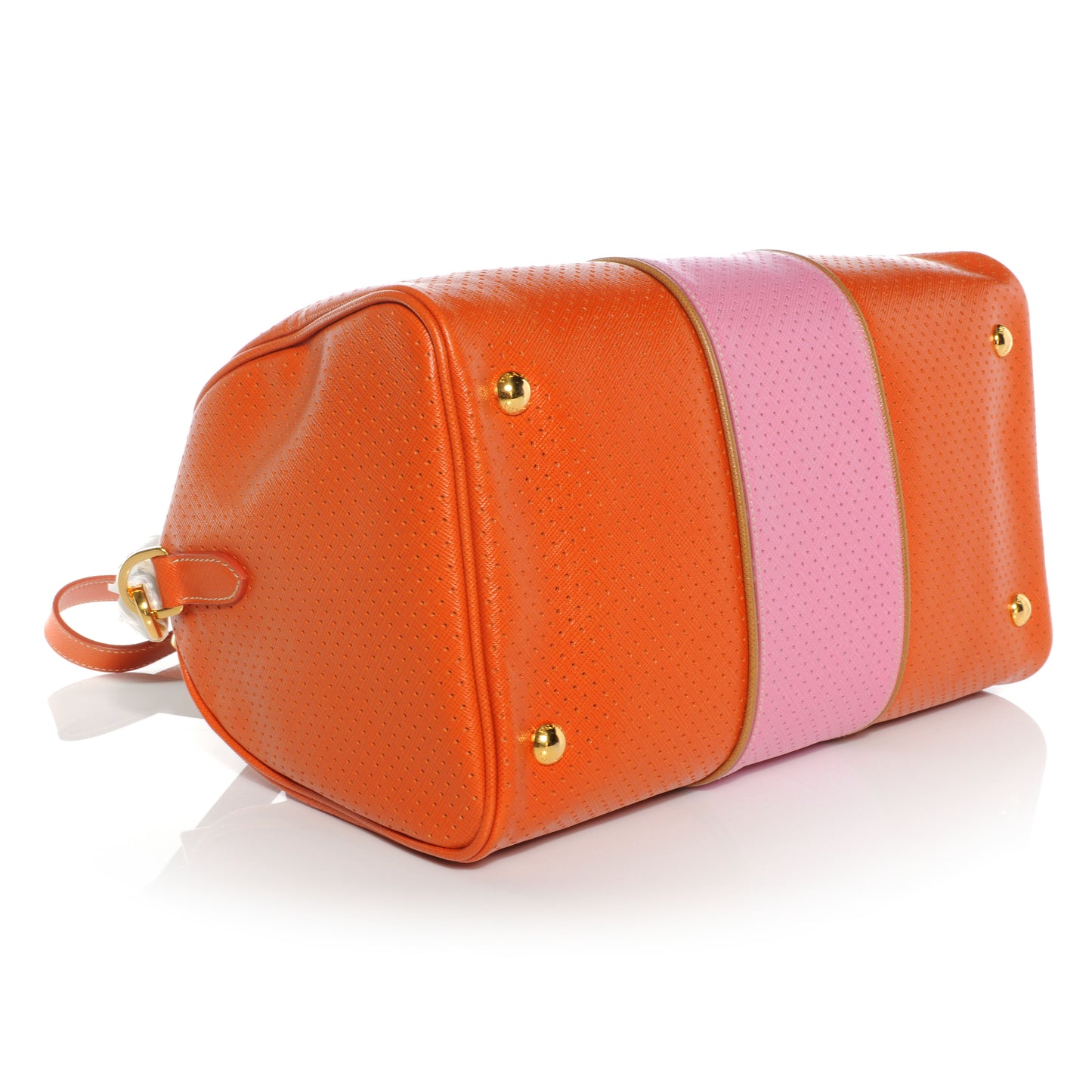Saffiano Perforated Striped Boston Papaya Caramel