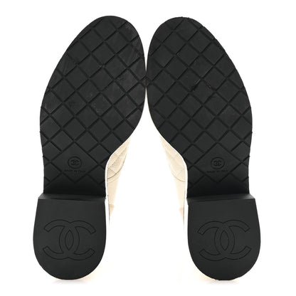 Chanel Pearly Calfskin Patent Calfskin Quilted Lace Up Boots 37 White Light Gray Black 6 of 9