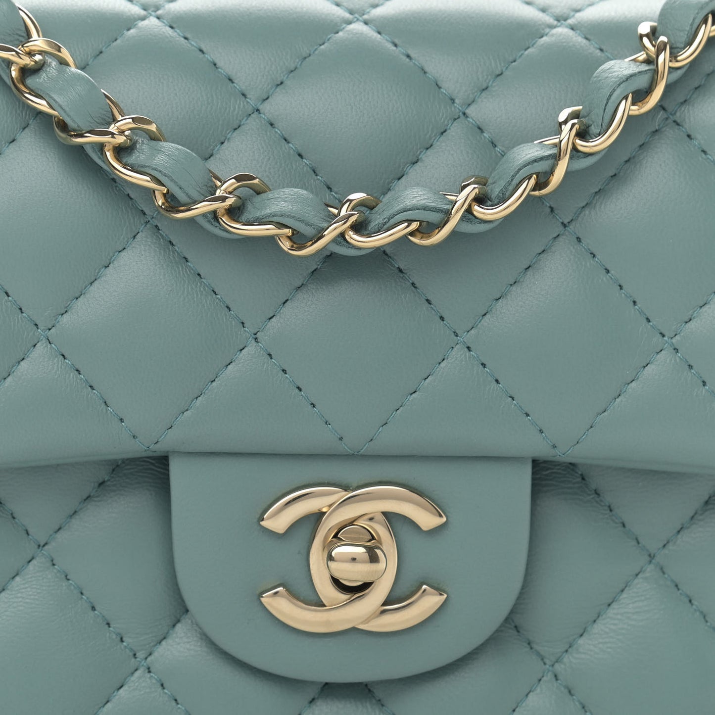Lambskin Quilted Mini Rectangular Flap Green