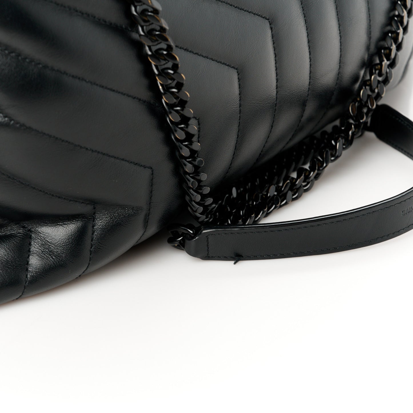 Calfskin Y Quilted Monogram Monochrome Large Loulou Chain Satchel Black