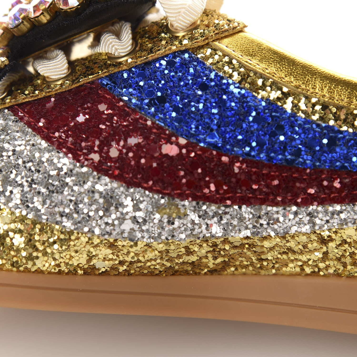 Gucci Glitter Fabric Pierced Heart Falacer Sneakers 36.5 Gold 10 of 11