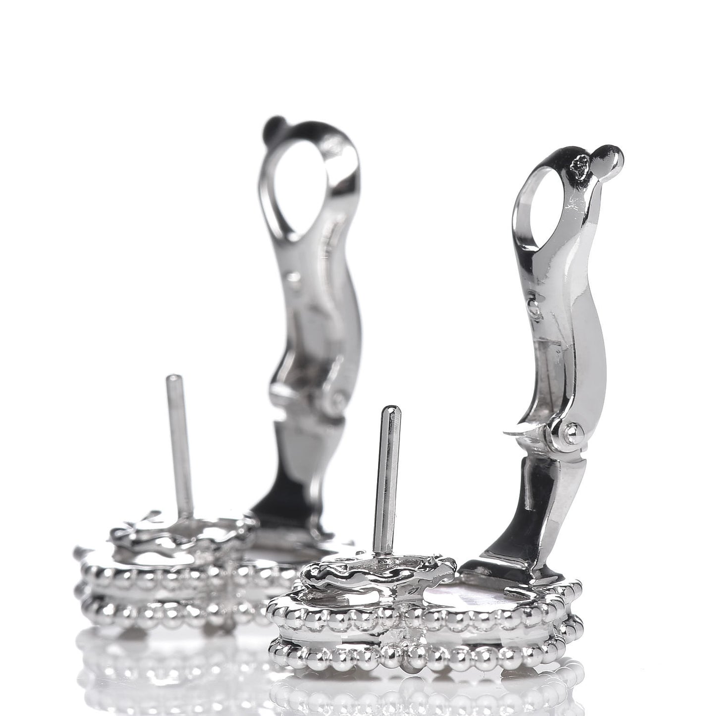 18K White Gold Mother of Pearl Vintage Alhambra Earrings