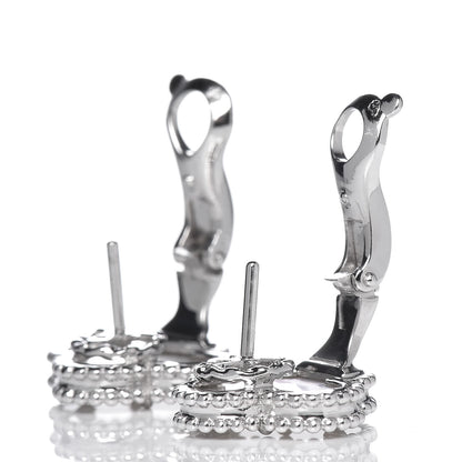 Van Cleef & Arpels 18K White Gold Mother of Pearl Vintage Alhambra Earrings 3 of 5