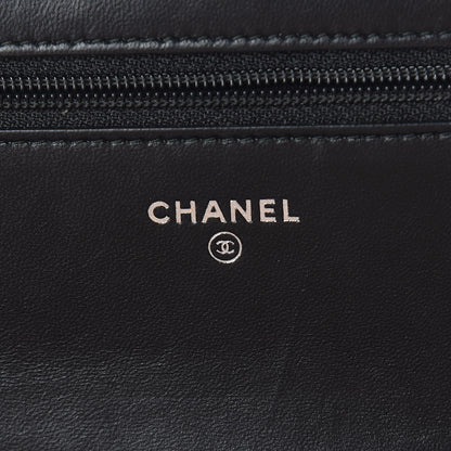 Chanel Lambskin Camellia Crystal Wallet on Chain WOC Black 6 of 14