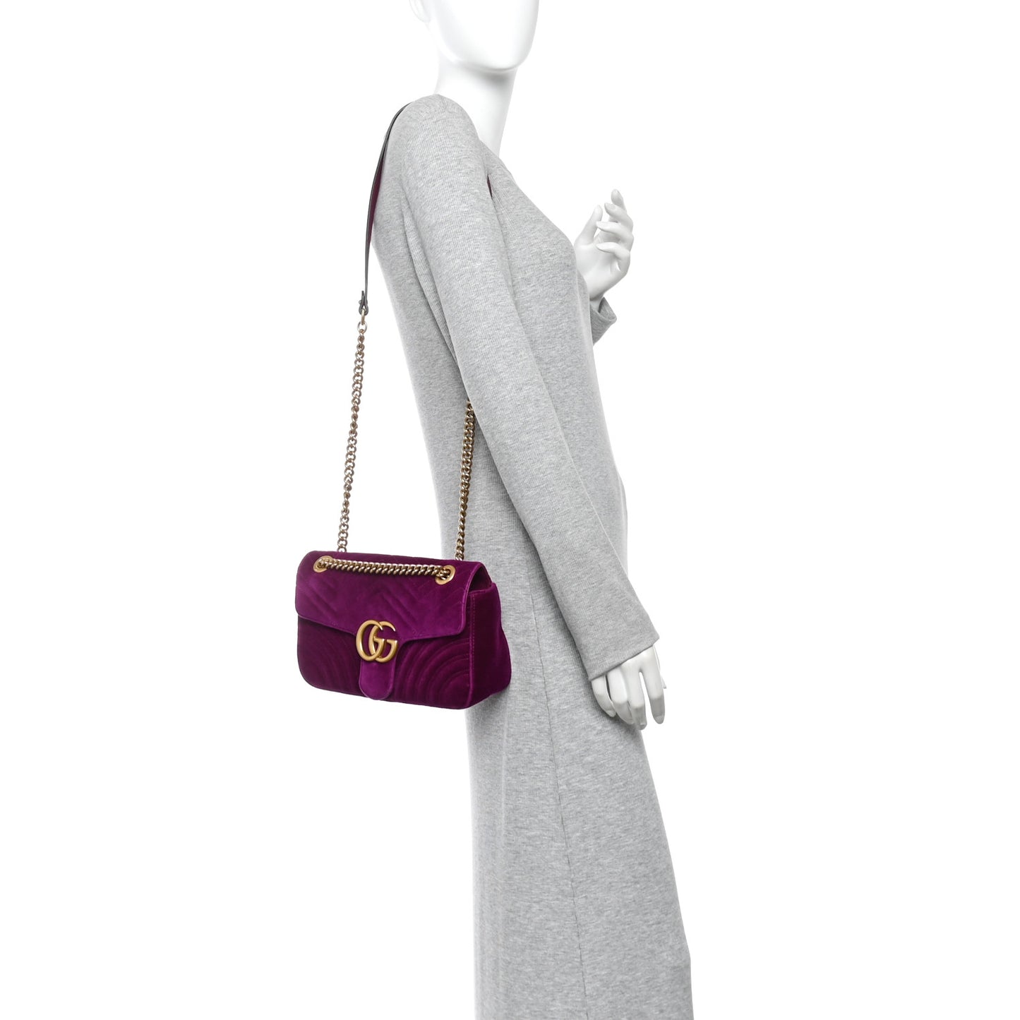 Velvet Matelasse Small GG Marmont Shoulder Bag Fuchsia Violet Cyclamen