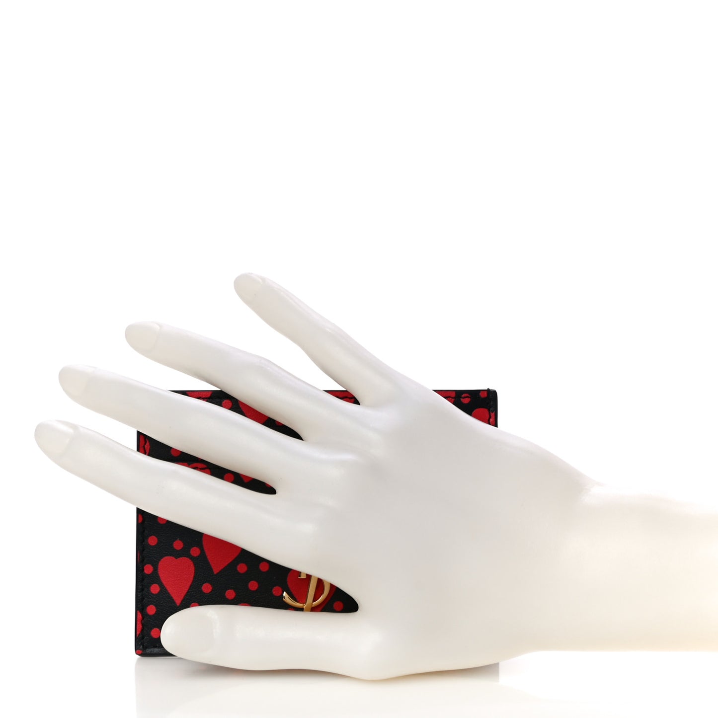 Calfskin Heart Print Monogram Credit Card Case Black Red