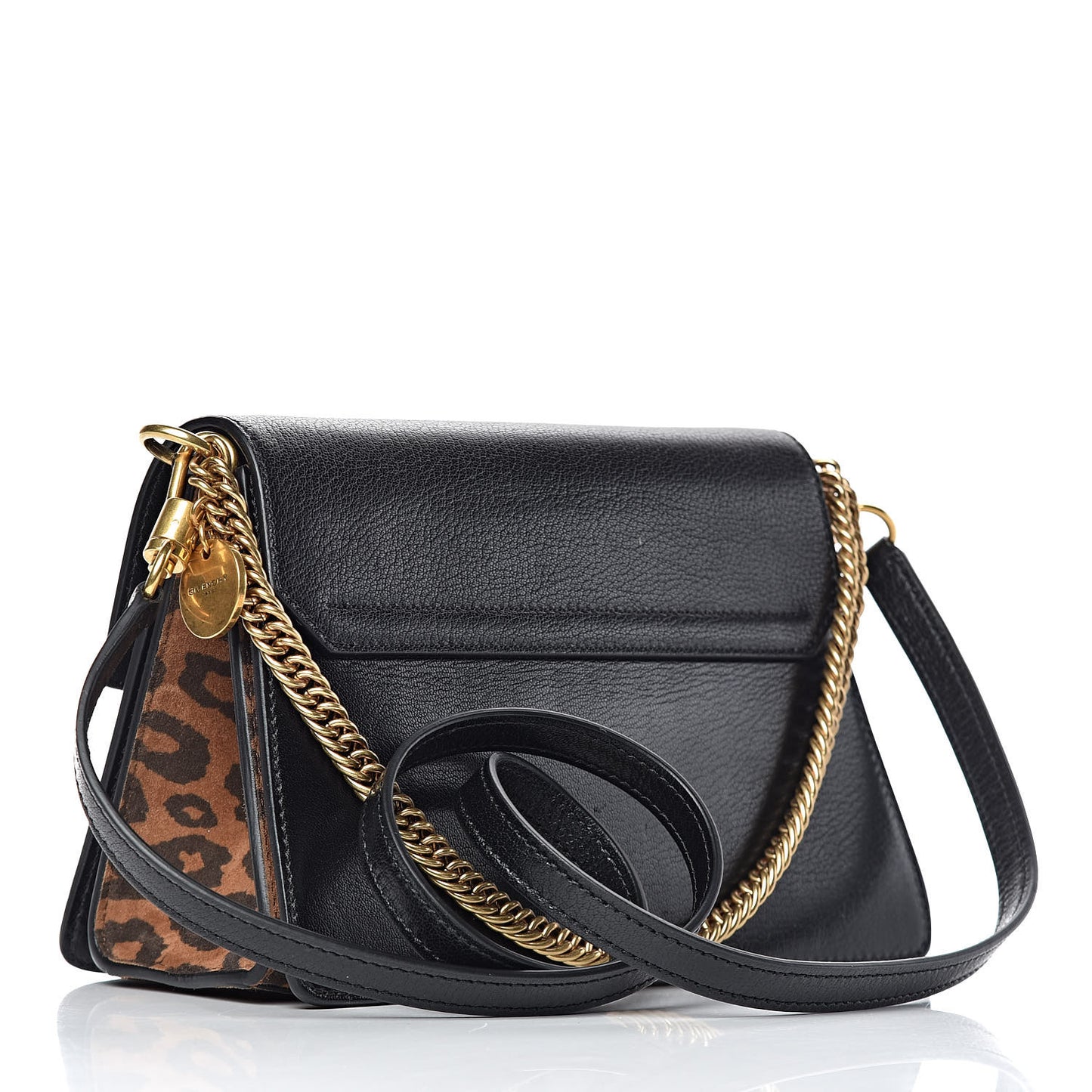 Calfskin Suede Leopard Print Small GV3 Shoulder Bag Black Chestnut