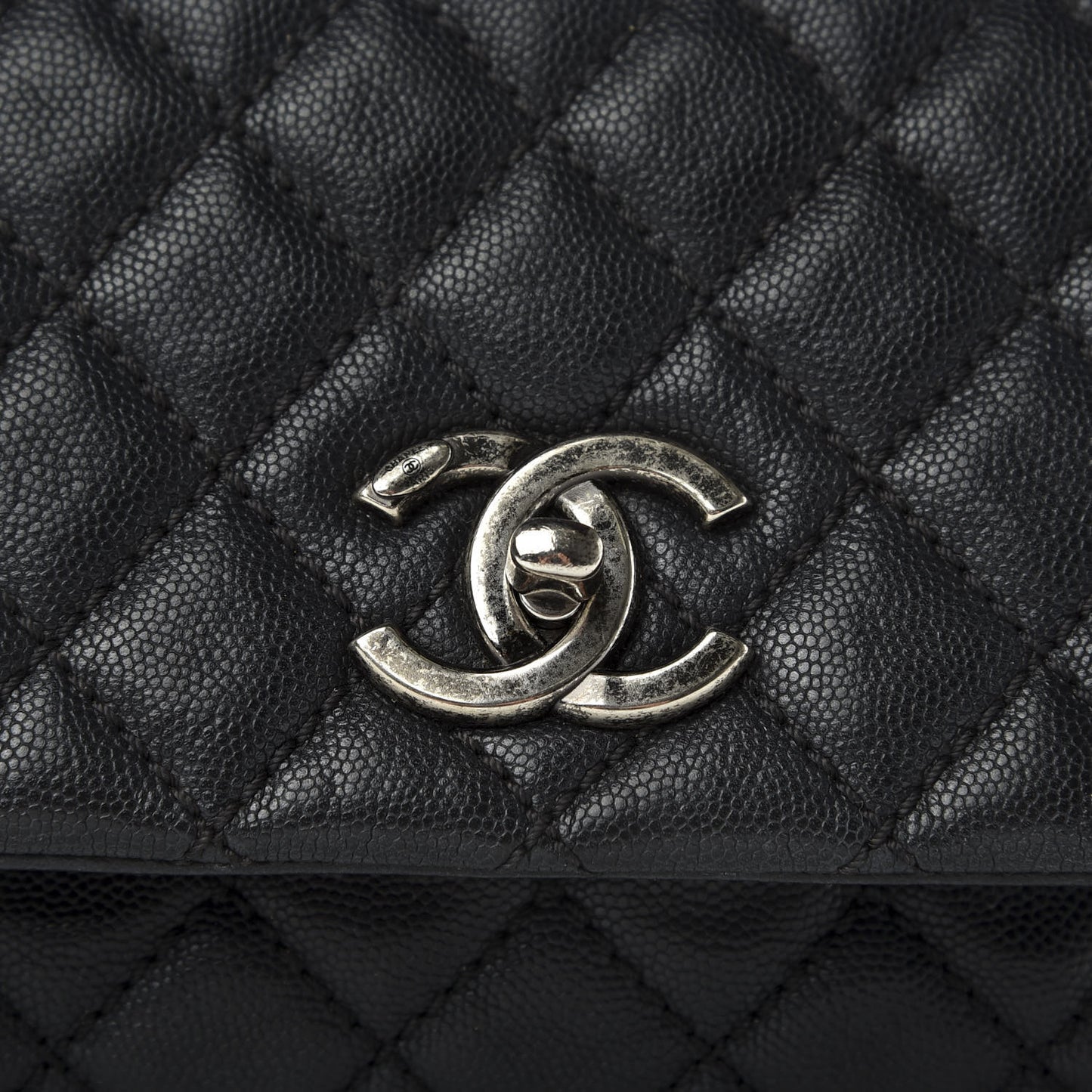 Caviar Quilted Small Coco Handle Flap Black
