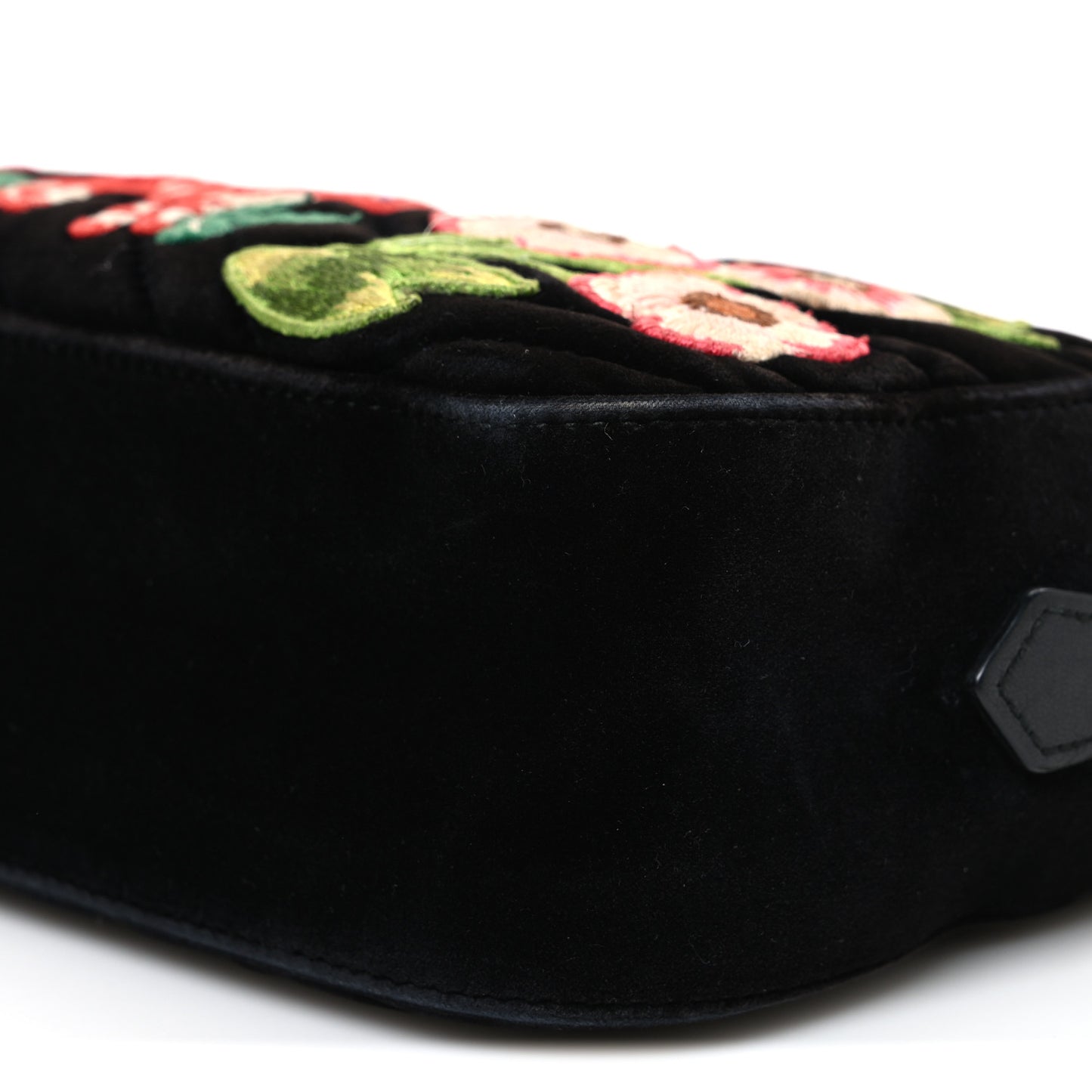 Velvet Matelasse Deer Embroidered Small GG Marmont Chain Shoulder Bag Black