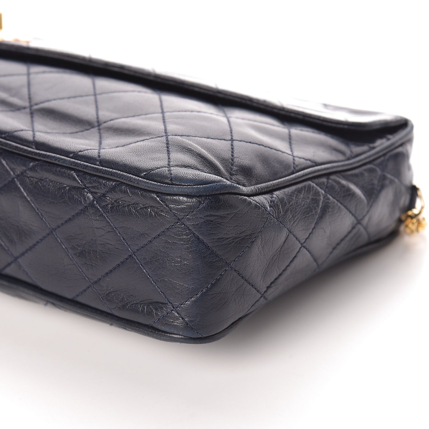 Lambskin Quilted Flap Tassel Camera Case Navy