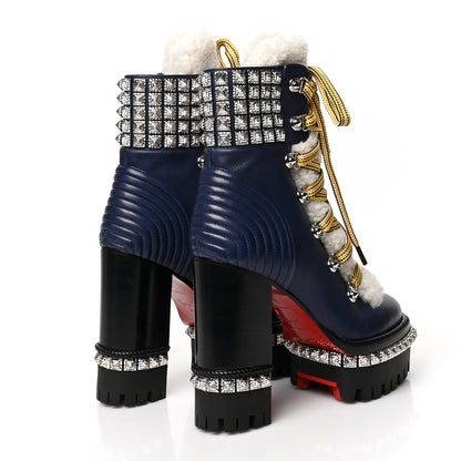 Christian Louboutin Calfskin Studded Shearling Yeti Donna 130 Boots 35 Version Navy 4 of 7