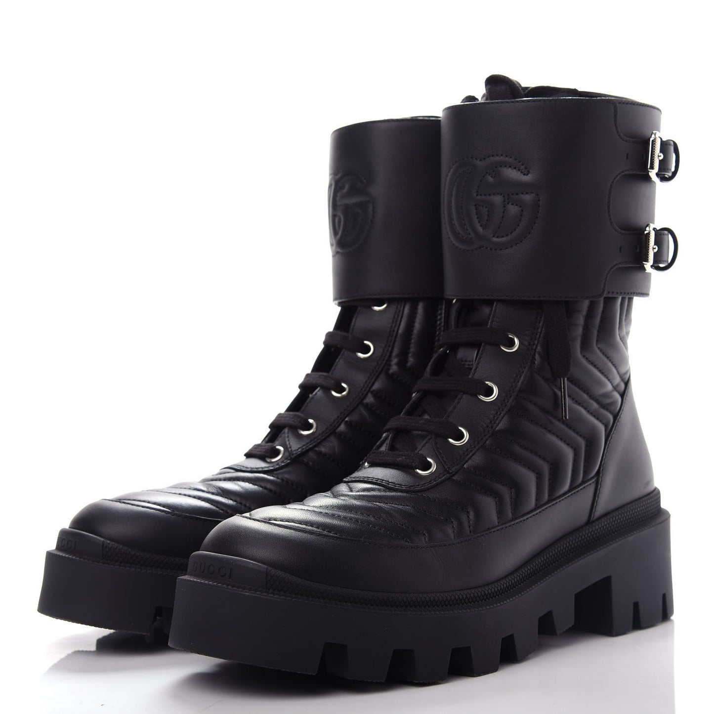 Nappa Frances GG Matelasse Platform Combat Boots 37 Black