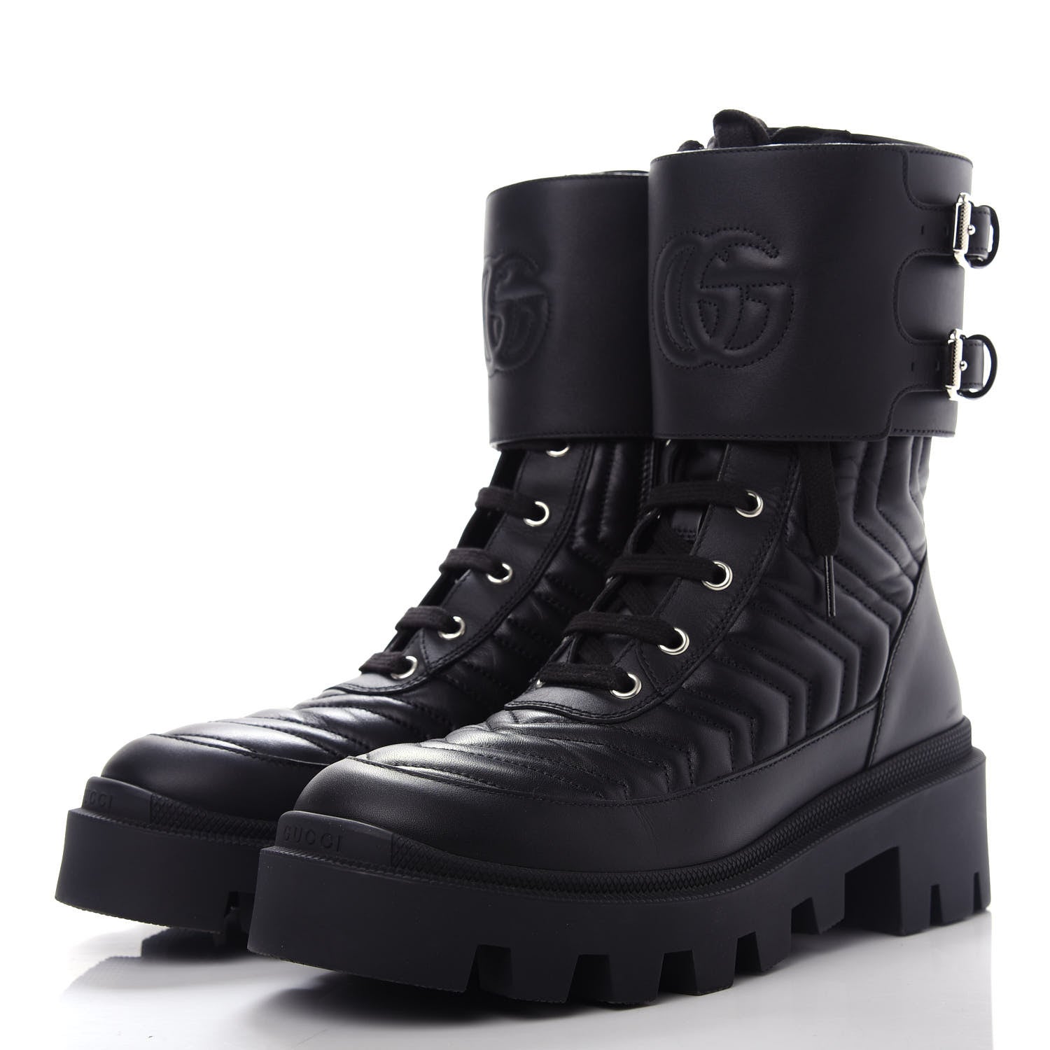 Gucci Nappa Frances GG Matelasse Platform Combat Boots 37 Black 3 of 11