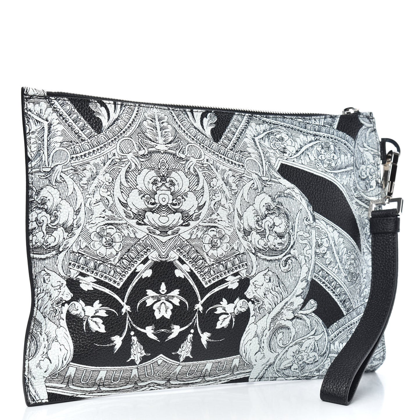 Grained Calfskin Large Baroccoflage Wristlet Pouch Black White
