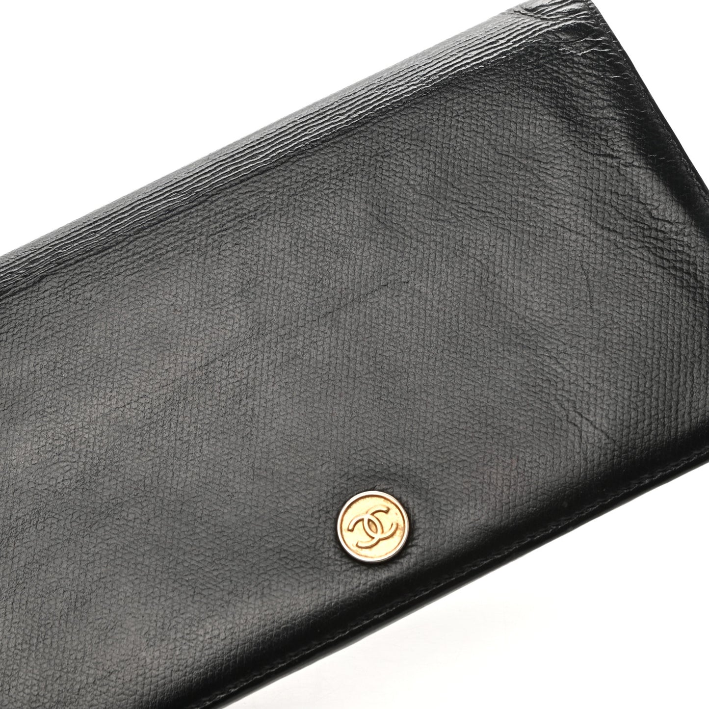 Grained Calfskin CC Button Yen Wallet Black