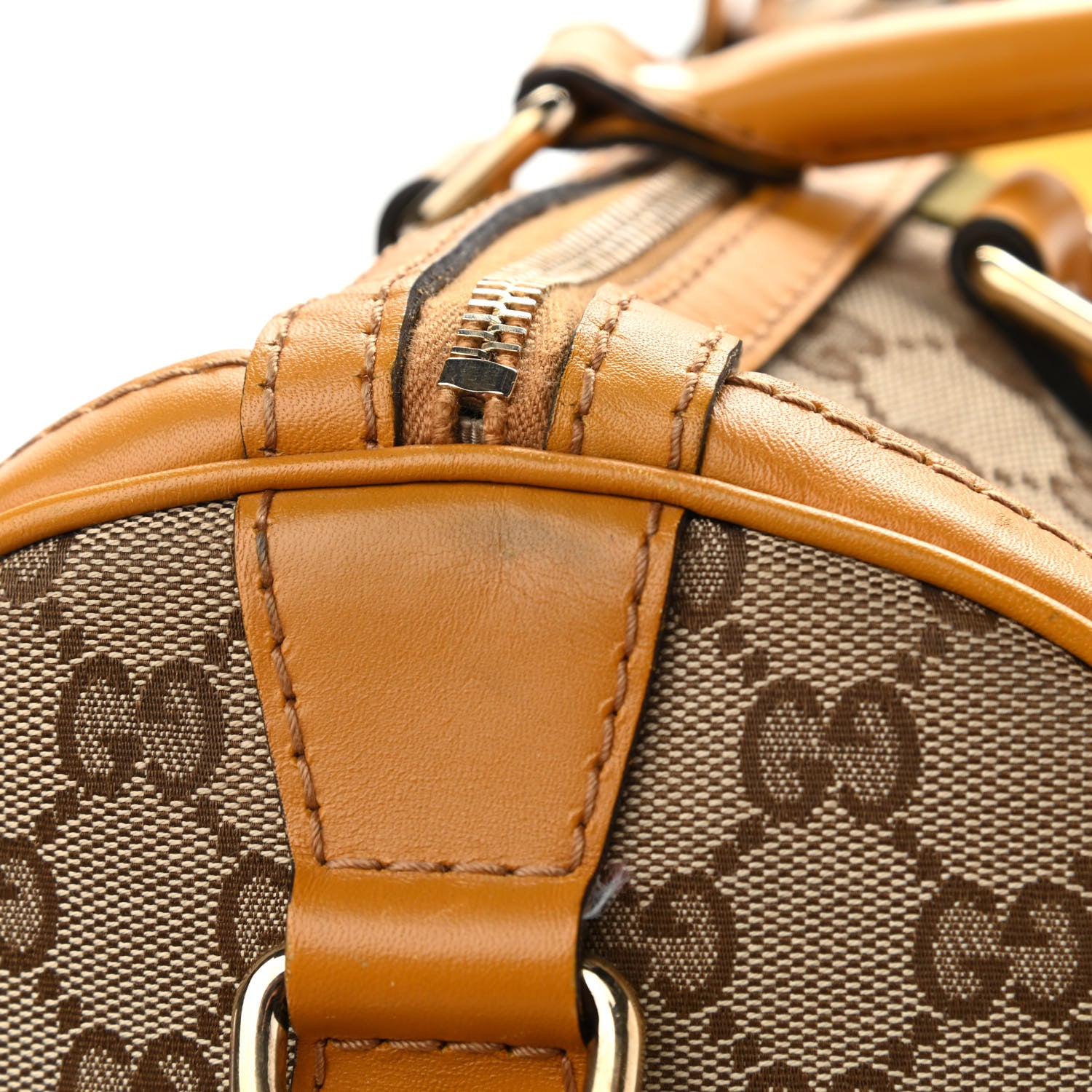 Gucci Monogram Selleria Calfskin Vintage Web Medium Boston Beige Ebony Yellow 14 of 14