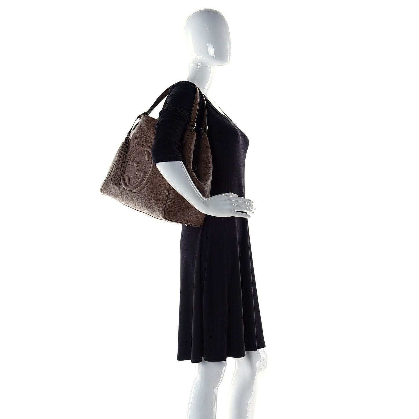 Pebbled Calfskin Medium Soho Shoulder Bag Brown