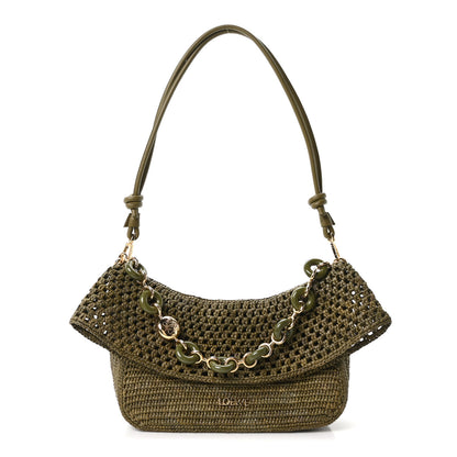 Loewe Raffia Calfskin Donut Chain Medium Ola Shoulder Bag Dark Khaki 1 of 11