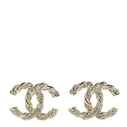 Chanel Crystal Textured CC Earrings Gold 1 of 4