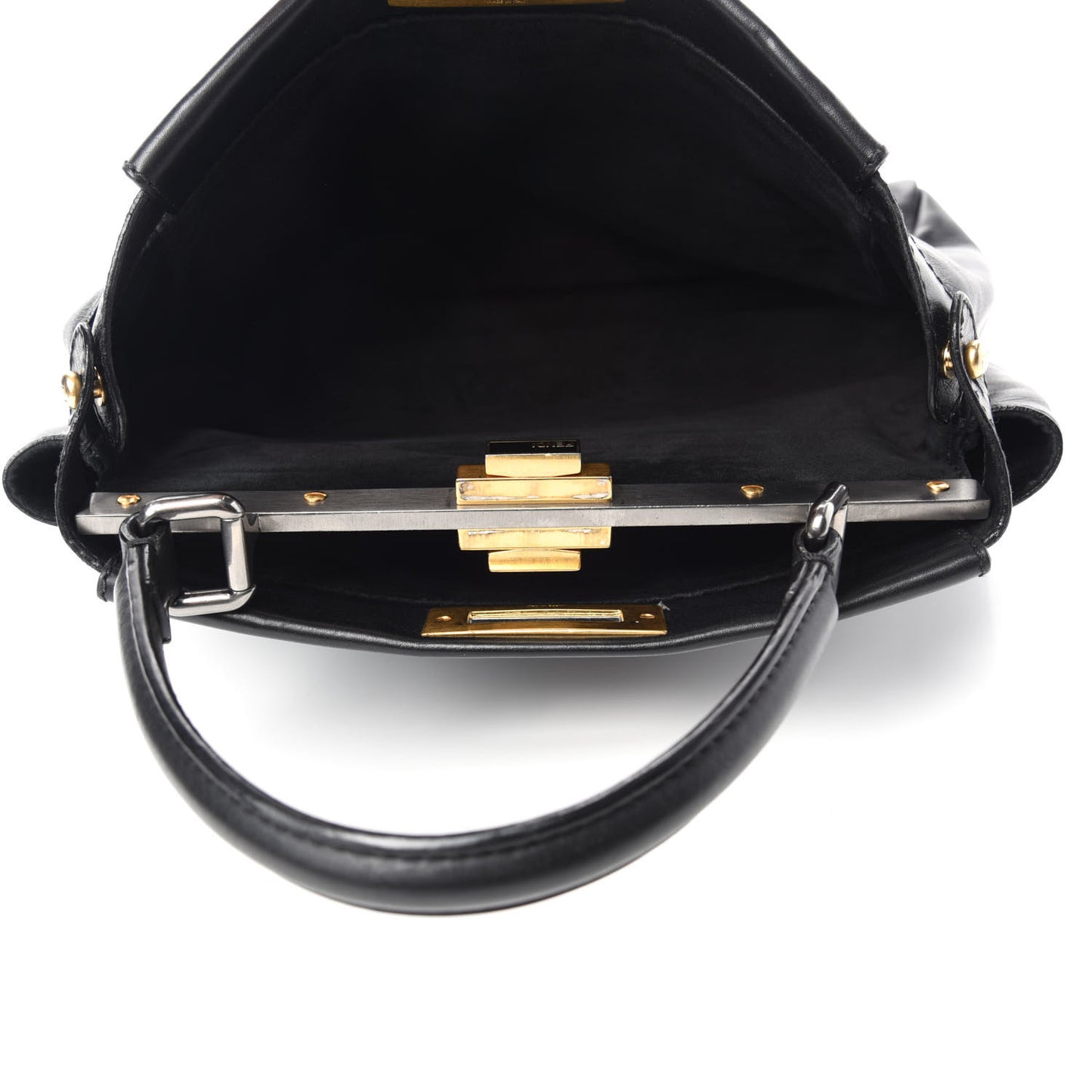 Vitello Suede Medium Peekaboo Iconic Satchel Black