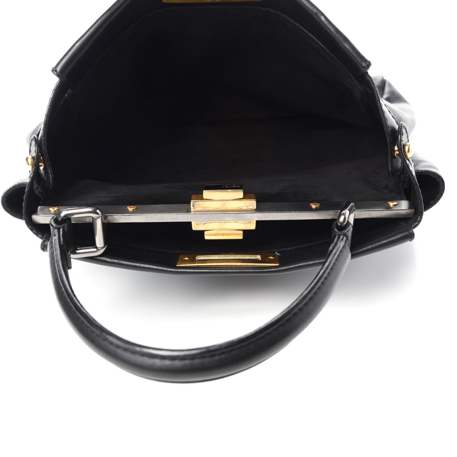 Fendi Vitello Suede Medium Peekaboo Iconic Satchel Black 6 of 12