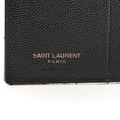 Saint Laurent Grain De Poudre Matelasse Chevron Monogram Zipped Card Case Black 6 of 7