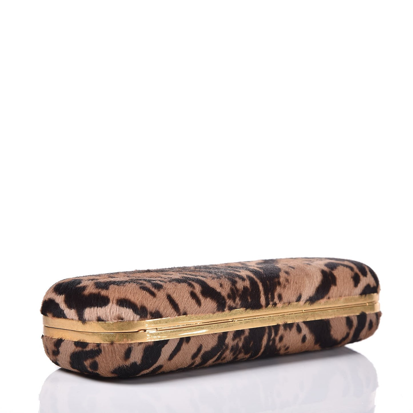 Calf Hair Leopard Print Knuckle Box Clutch Brown Black