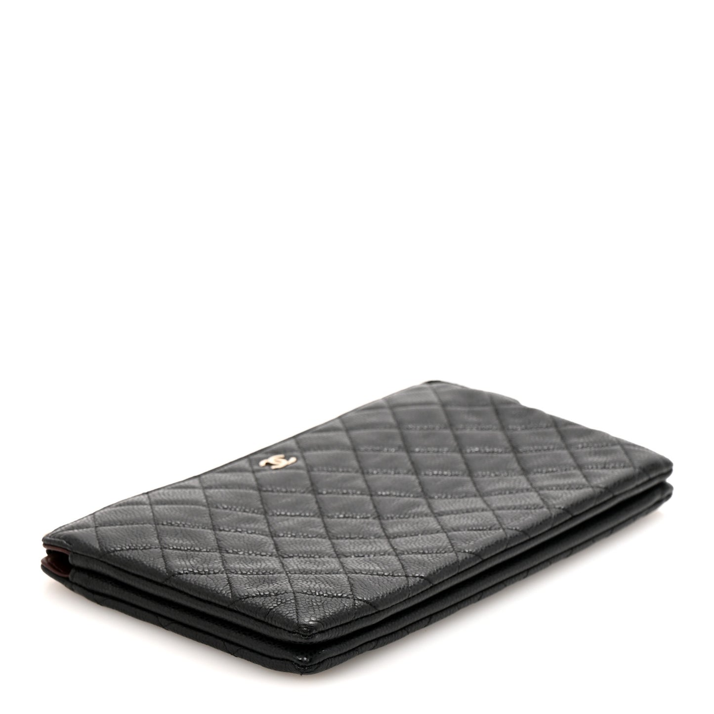Caviar Quilted Large Zipped Clutch Black