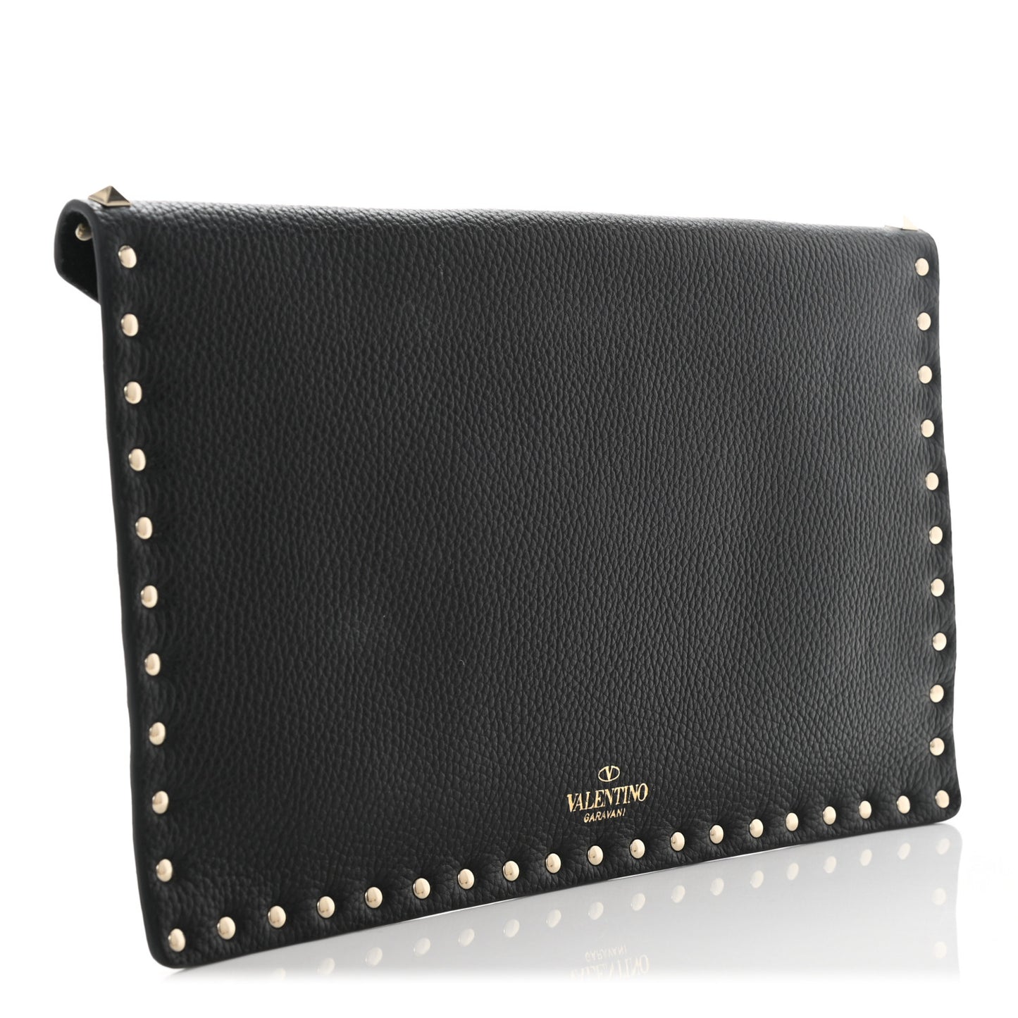 Pebbled Calfskin Large Rockstud Envelope Clutch Black