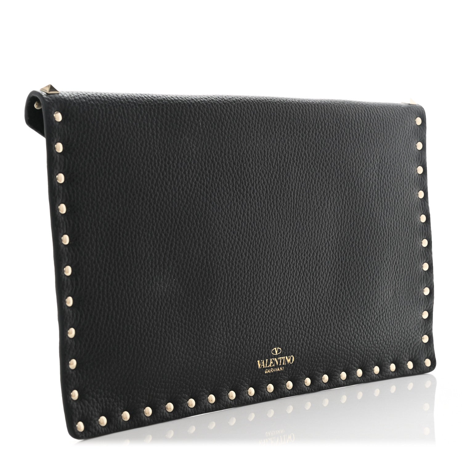 Valentino Garavani Pebbled Calfskin Large Rockstud Envelope Clutch Black 3 of 6