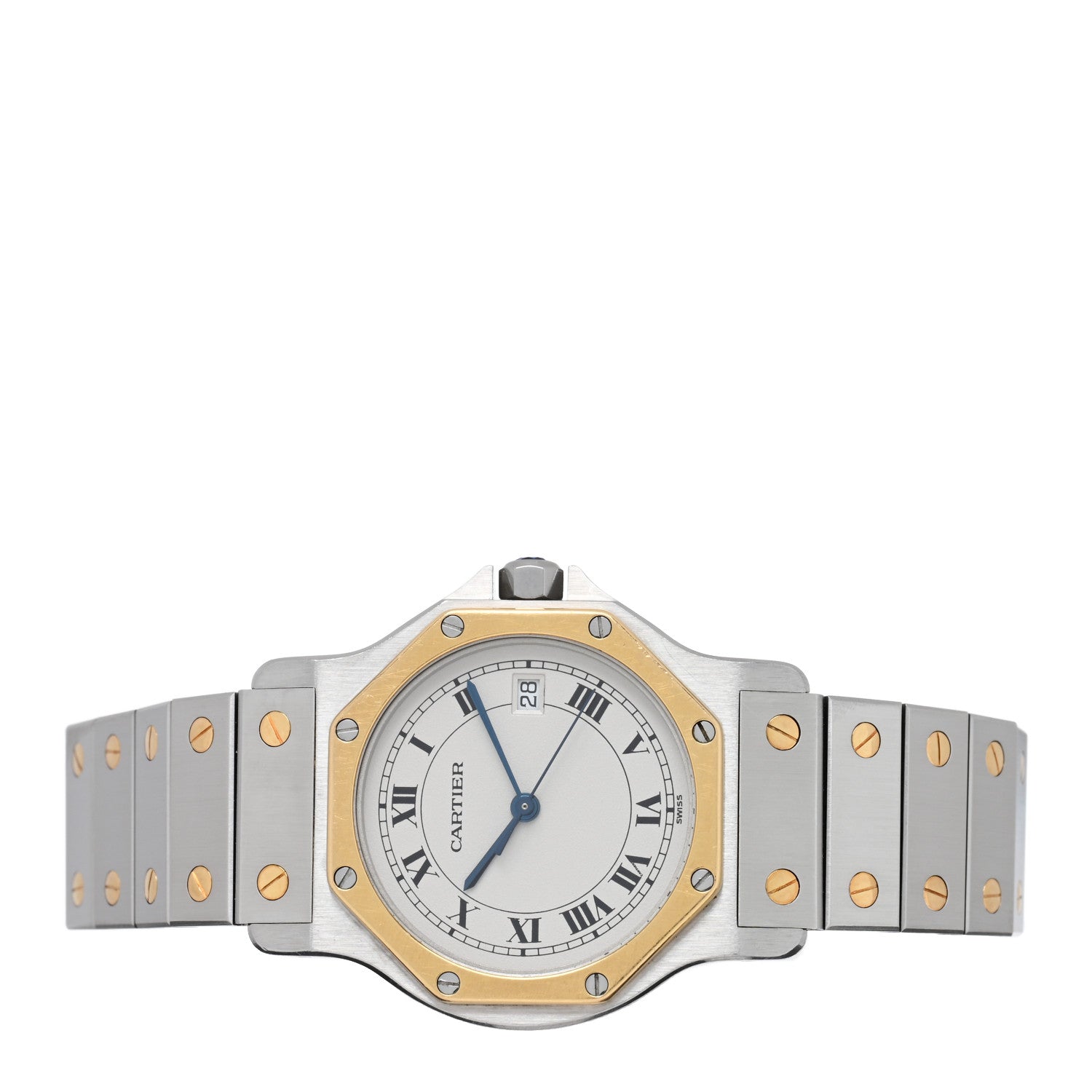 Cartier Stainless Steel 18K Yellow Gold 29mm Santos Octagon Quartz Watch 2 of 4