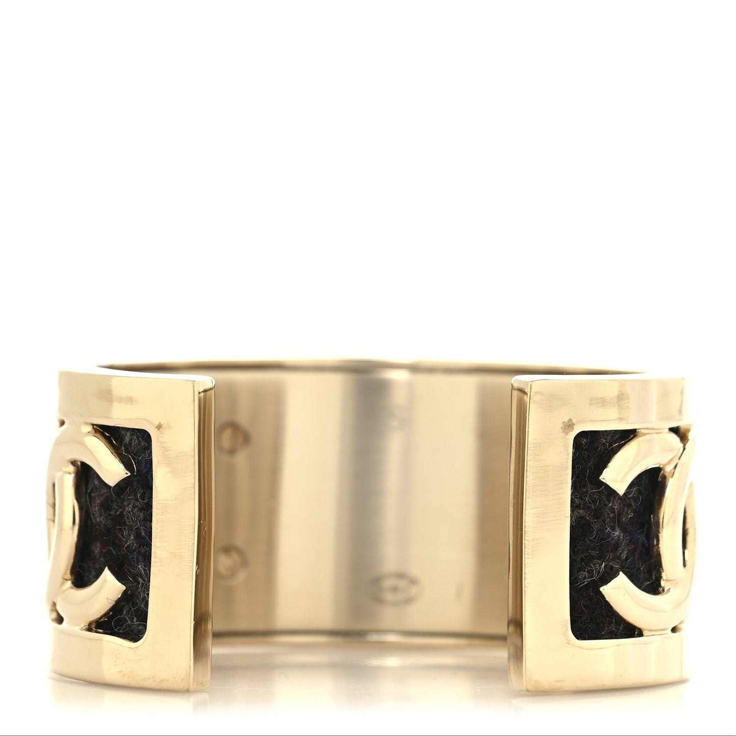 CC Tweed Cuff Bracelet S Gold Beige Black