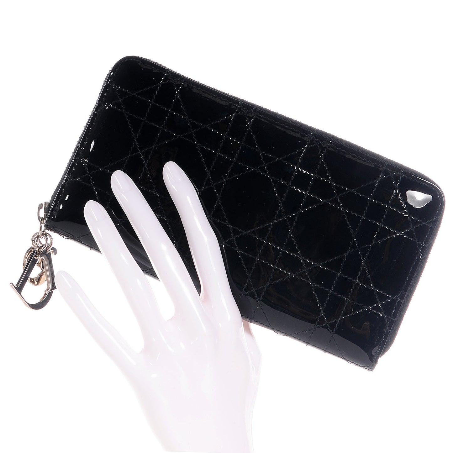 Patent Cannage Lady Dior Continental Wallet Black