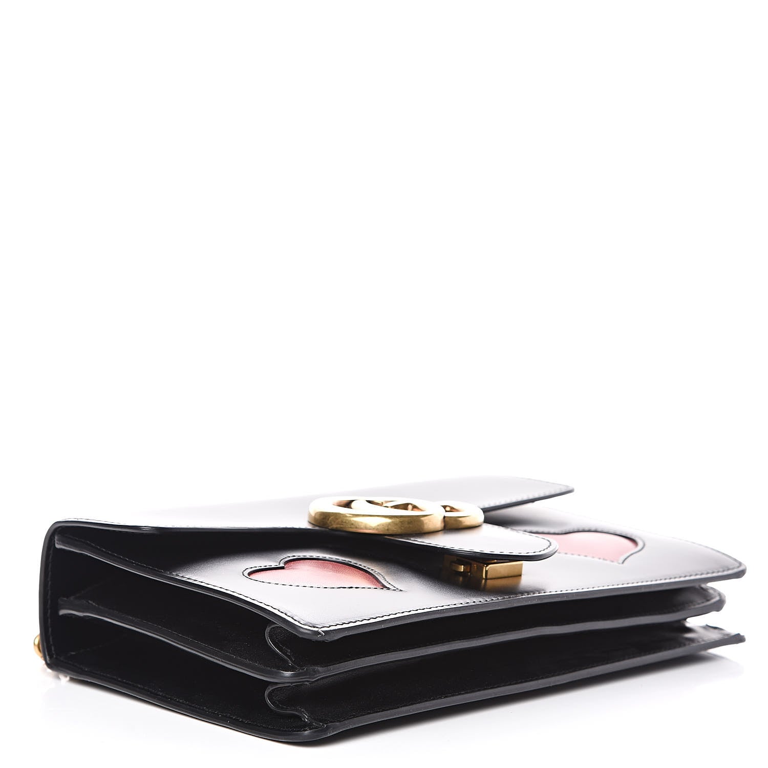 Gucci Knight Calfskin Malaga Kid Heart Medium GG Marmont Chain Handle Bag Black Hibiscus Red Multicolor 4 of 13