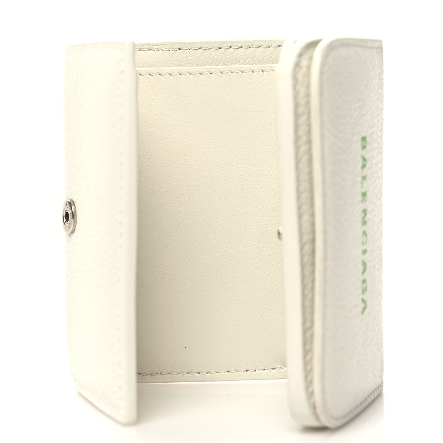 Grained Calfskin Logo Mini Cash Wallet White Light Green