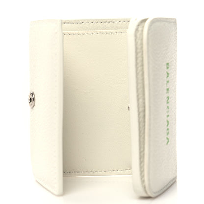 Balenciaga Grained Calfskin Logo Mini Cash Wallet White Light Green 6 of 9