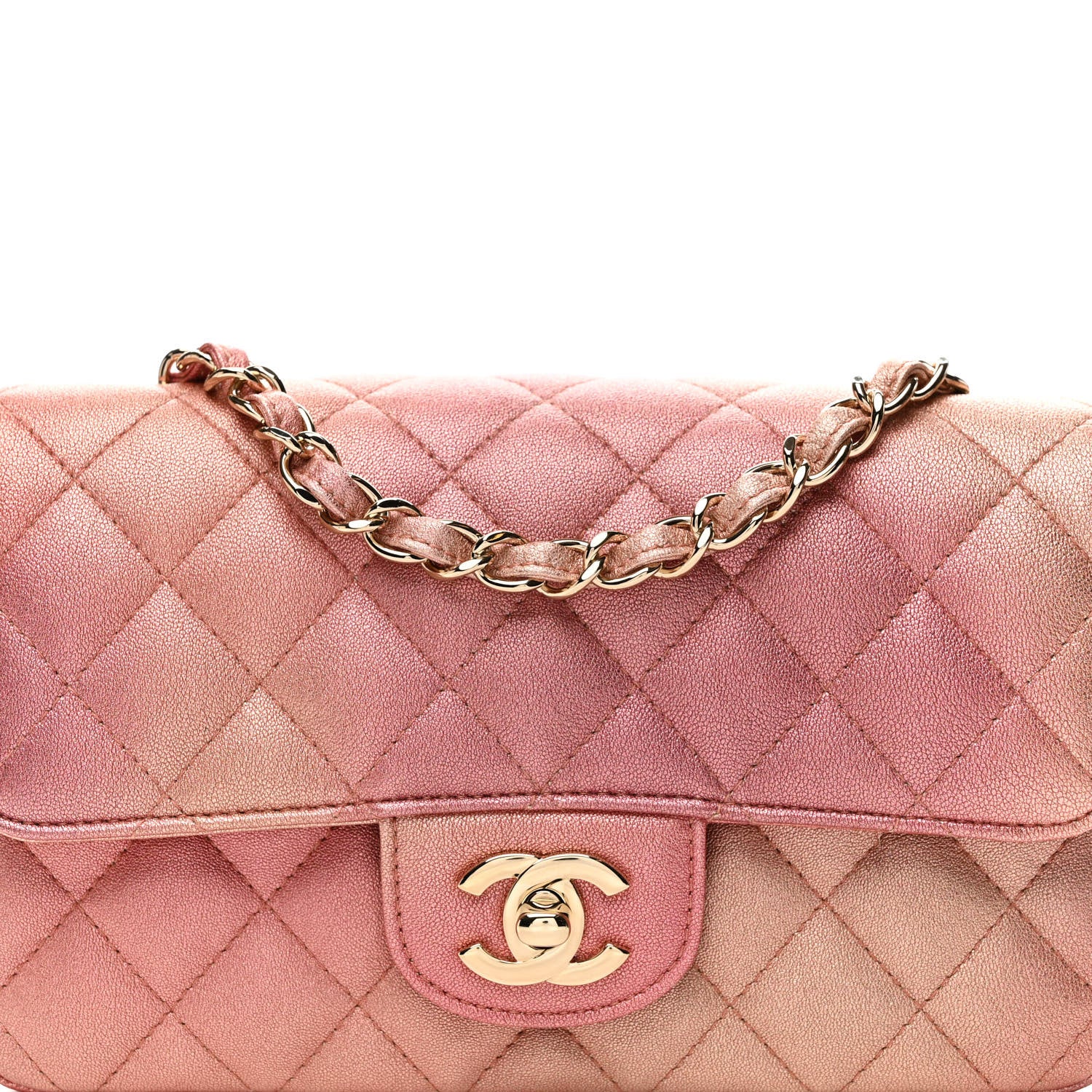 Chanel Metallic Lambskin Quilted Ombre Mini Rectangular Flap Pink 8 of 10