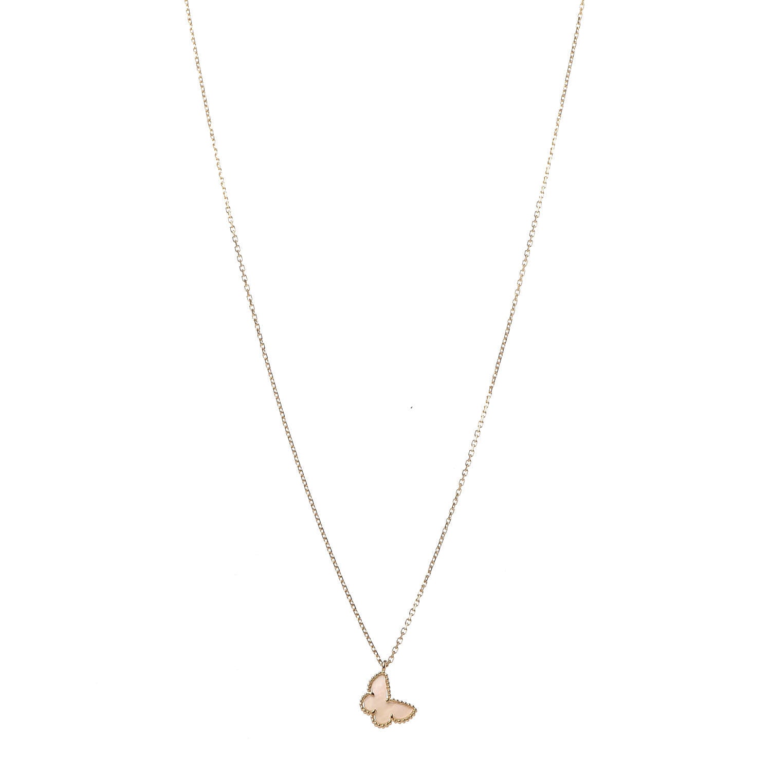 Van Cleef & Arpels 18K Yellow Gold Mother of Pearl Sweet Alhambra Butterfly Pendant Necklace 3 of 8