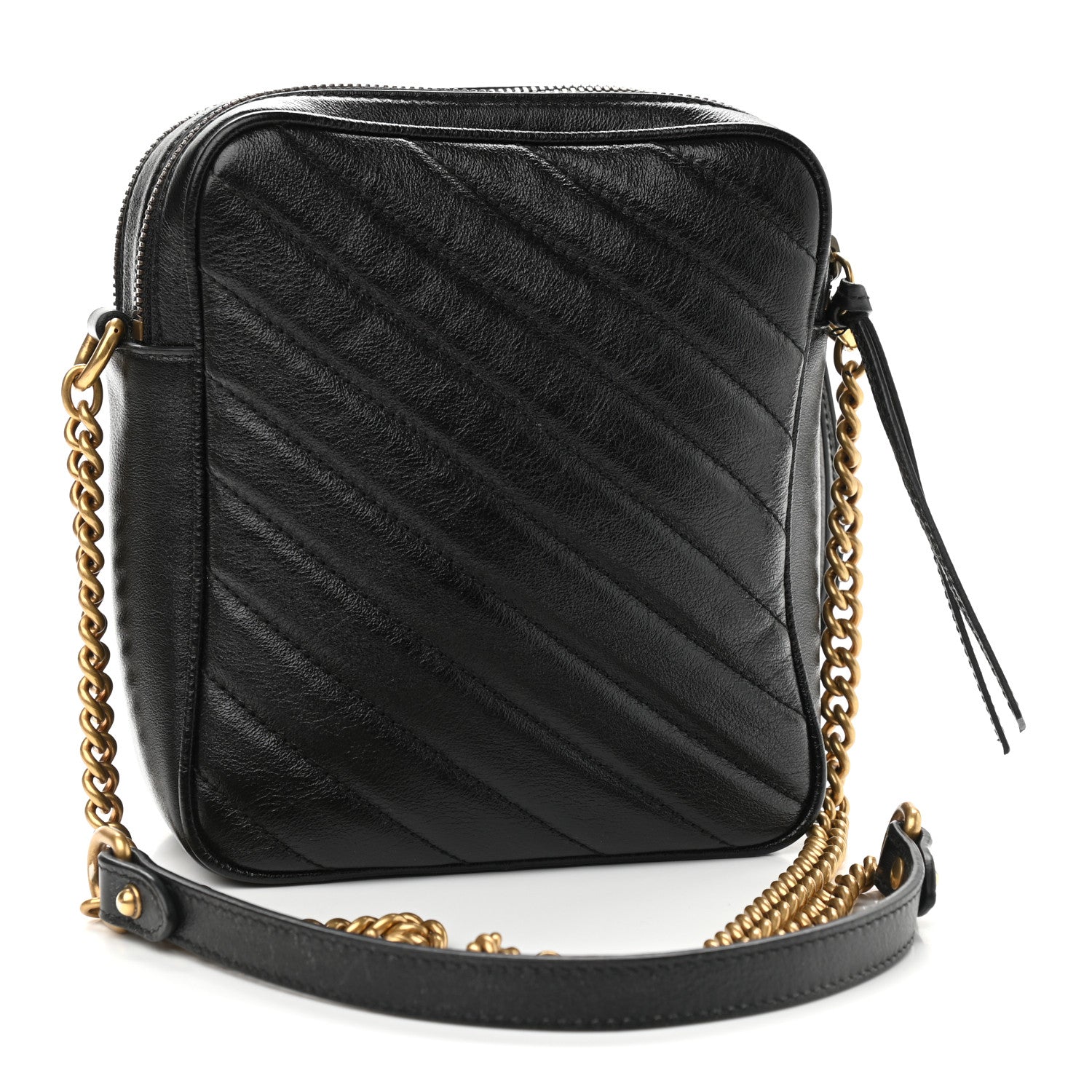 Gucci Azalea Calfskin Matelasse Diagonal Tall GG Marmont Crossbody Bag Black 3 of 11