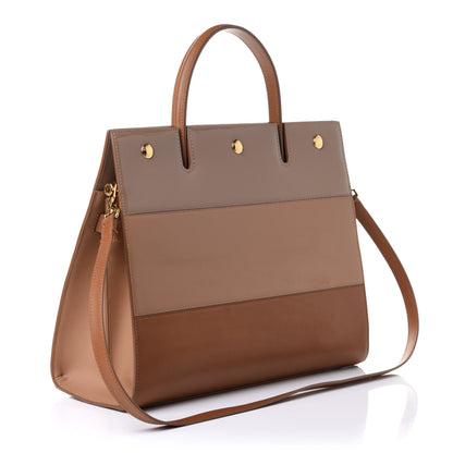 Burberry Patent Smooth Calfskin Paneled Medium Two Handle Title Bag Tan 2 of 10