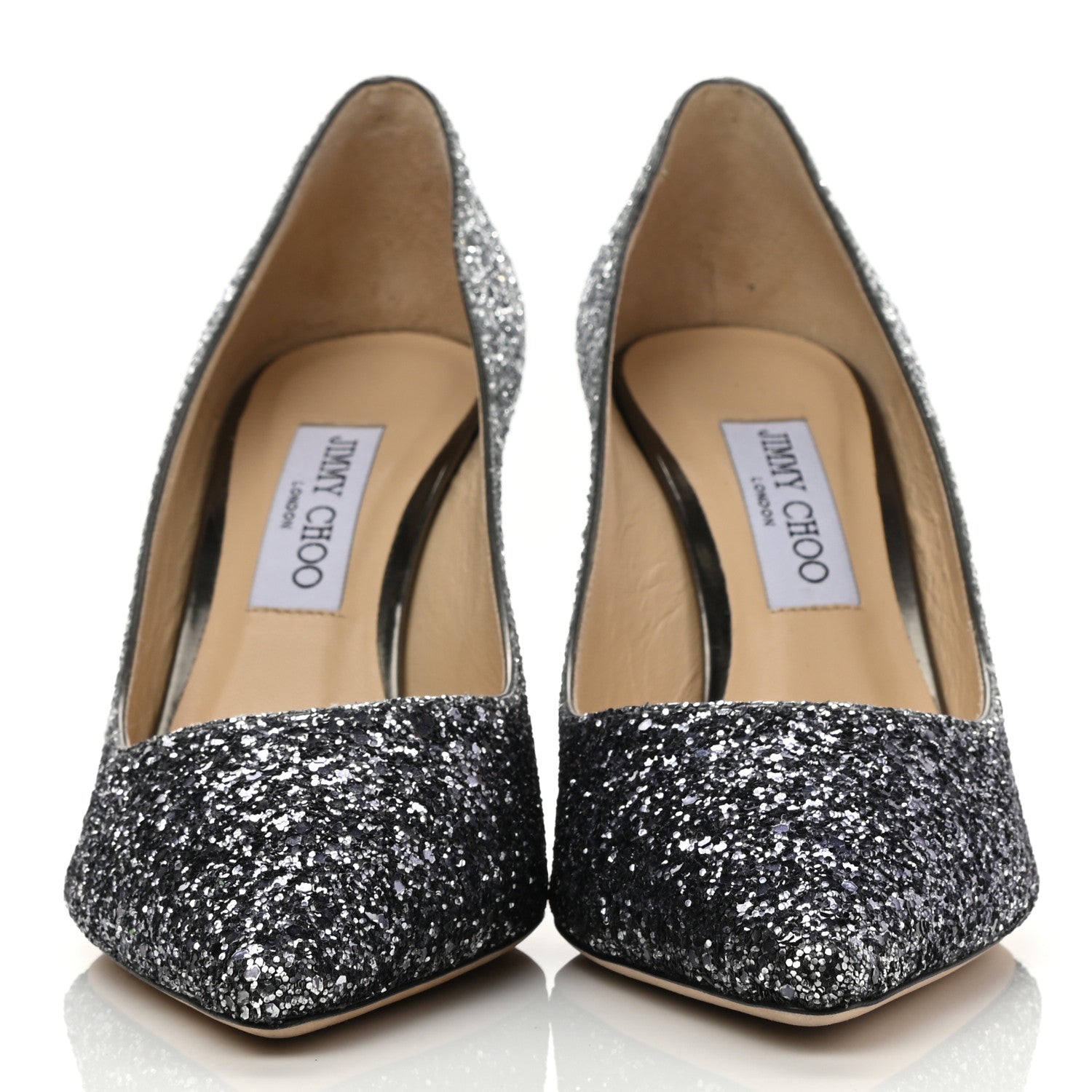 Jimmy Choo Coarse Glitter Degrade Pointy Toe Romy 100 Pumps 40.5 Navy Silver 2 of 7