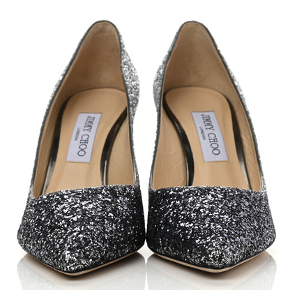 Jimmy Choo Coarse Glitter Degrade Pointy Toe Romy 100 Pumps 40.5 Navy Silver 2 of 7