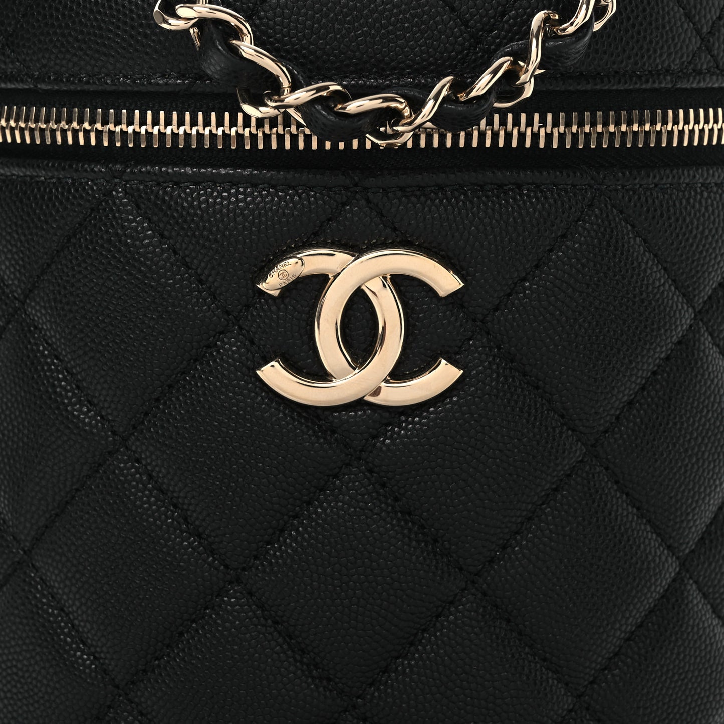 Caviar Quilted Top Handle Vanity Case Black