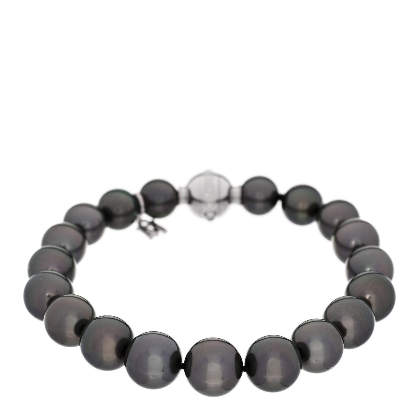 18K White Gold Diamond Grey Cultured Pearl 9.5-10mm Bracelet