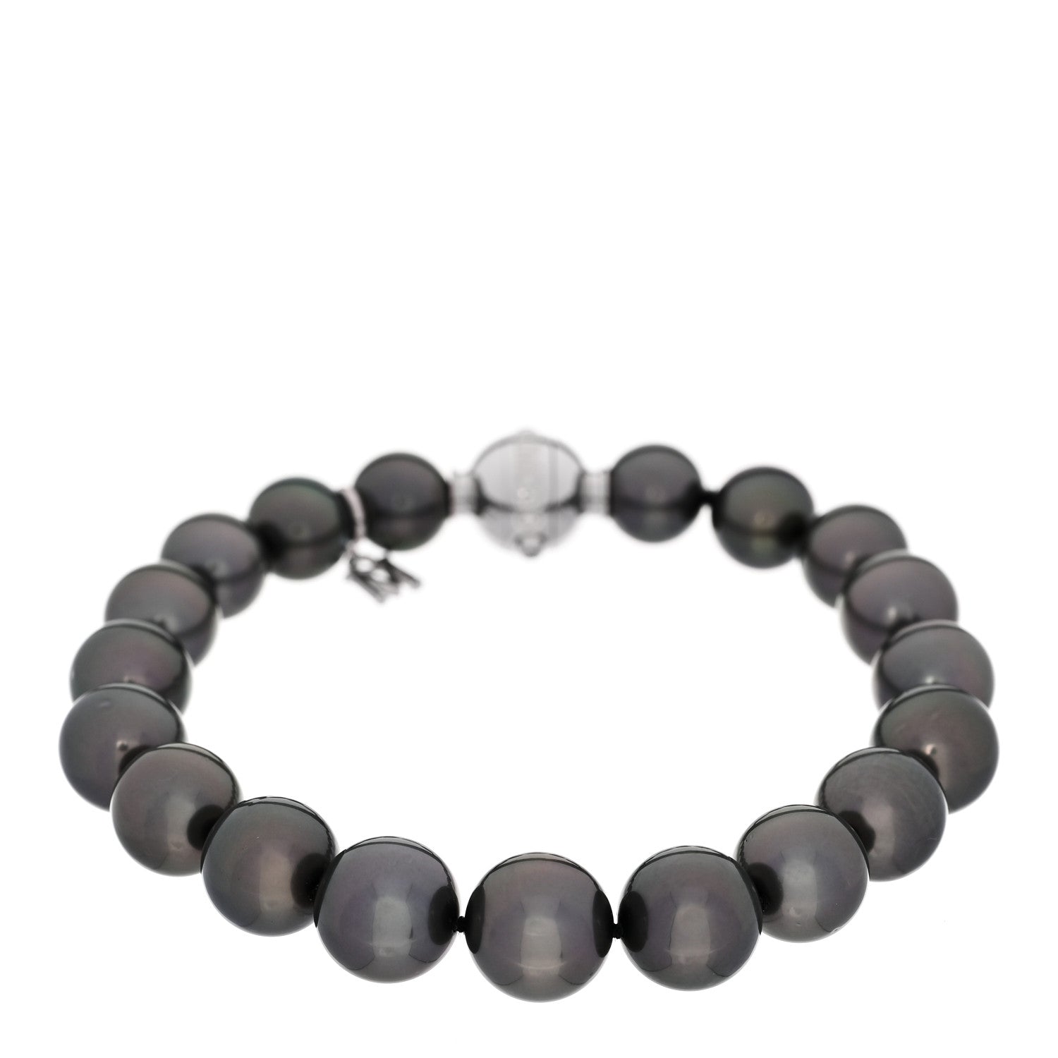 Mikimoto 18K White Gold Diamond Grey Cultured Pearl 9.5-10mm Bracelet 1 of 5